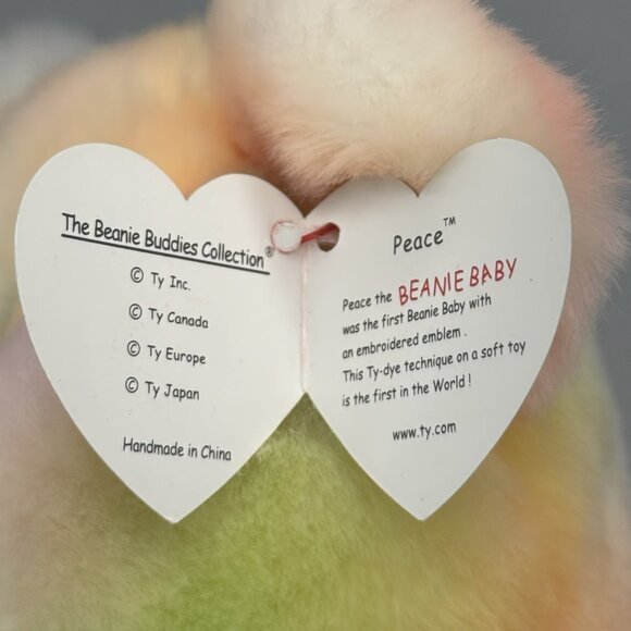 Vintage TY Beanie Buddies Peace Bear Tie Dye Pastel 1999 Embroidered Emblem 14" - Picture 7 of 9